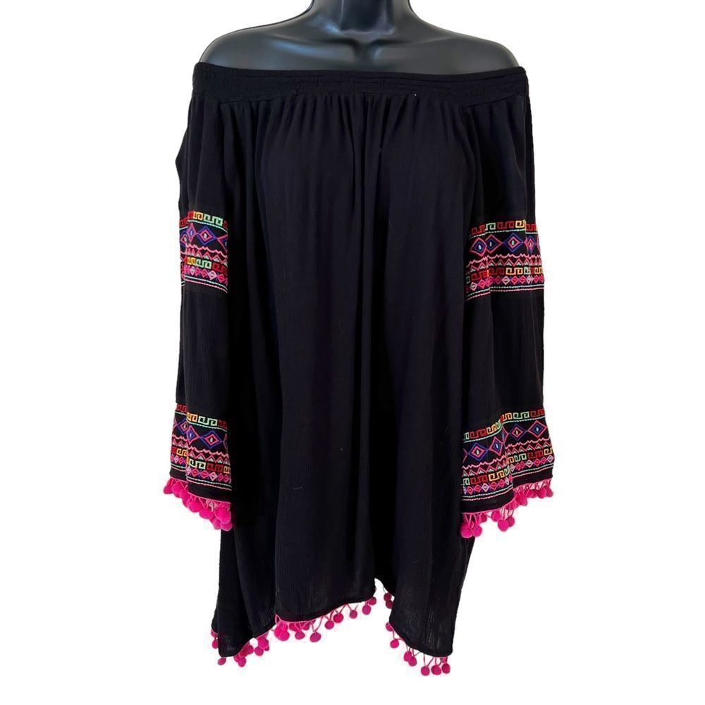 Ali Miles Boho Pom Pom Blouse